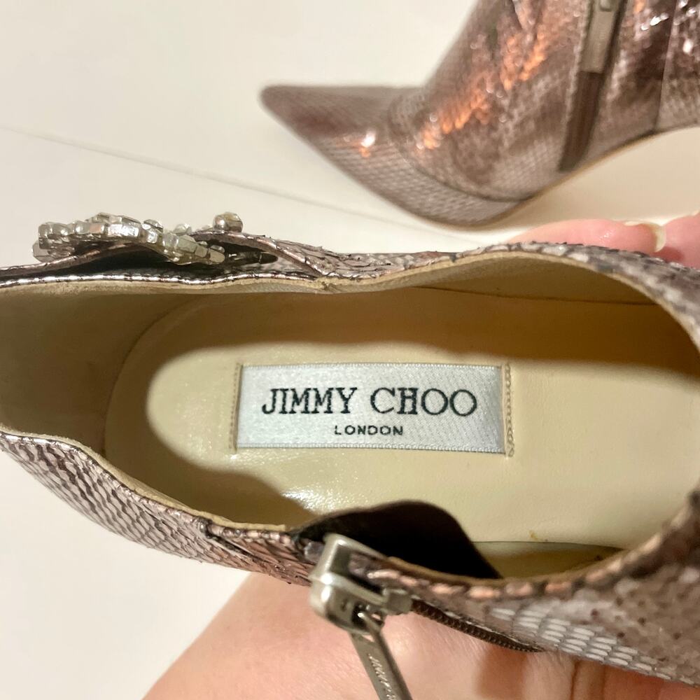 Jimmy Choo Metallic Snakeskin Ankle Boots Rhinestone Crystal Embellished sz 38 - Picture 9 of 13